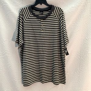 Revolution 2XL Button Gray White Striped T-Shirt